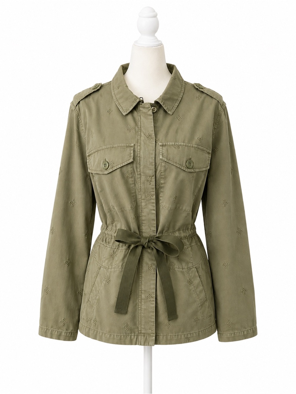 Sanctuary Utility Jacket Womens Small Green Embroidered Military Cargo Waist Tie